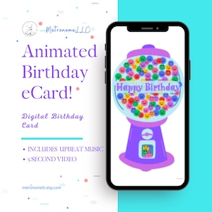 Musical Animated Birthday Card, Digital Birthday Card, Happy Birthday eCard, Instant Download Last Minute Gift, Social Media Message App
