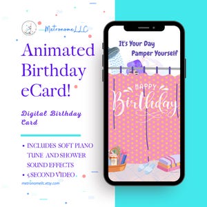 Gift For Women Birthday, Happy Birthday Card For Her, Animated Birthday e-Card, Soft Tune & Sound Effect, DIY Text Message, Instant Download