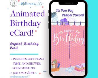 Gift For Women Birthday, Happy Birthday Card For Her, Animated Birthday e-Card, Soft Tune & Sound Effect, DIY Text Message, Instant Download