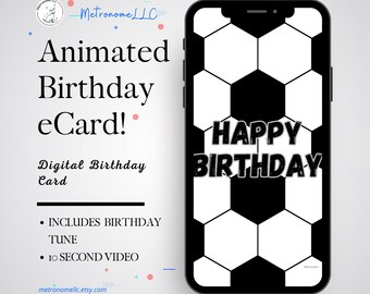 Musical Happy Birthday Card, Soccer Ball, Happy Birthday Tune & Cheering Sports Crowd, Instant Download eCard Gift, DIY Social Media Message