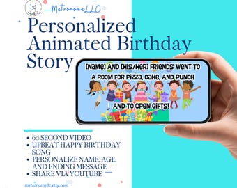 Personalized Story Books for Children: Digital Musical Animated Birthday Card  with Name Age Custom Message, Kids Unique Gift, 4K MP4 Video