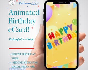 Musical Animated Birthday Card, Digital Download Virtual Cake e-Card, Festive Happy Birthday Tune, Last Minute Gift, eCard Birthday Card
