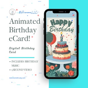 Musical Animated Birthday Card, Instant Download Digital Birthday eCard, Happy Birthday Tune, Last Minute Gift, eCard Birthday Card