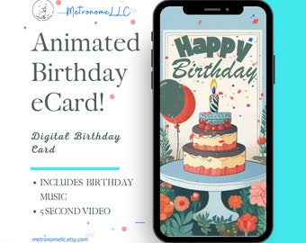 Musical Animated Birthday Card, Instant Download Digital Birthday eCard, Happy Birthday Tune, Last Minute Gift, eCard Birthday Card