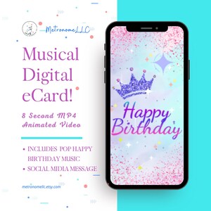 Musical Animated Birthday Card, Digital Birthday Card, Happy Birthday eCard, Last Minute DIY Instant Download Gift, Social Media Message