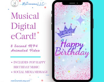 Musical Animated Birthday Card, Digital Birthday Card, Happy Birthday eCard, Last Minute DIY Instant Download Gift, Social Media Message