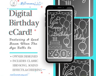 60th Birthday Card, eCard Birthday Card,  Funny Animated Birthday Card with HBD Song And Surprise Boom Sound Effects, Instant Download Gift