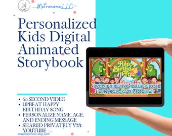 Digital Birthday Card, Custom Name Age Story & Happy Birthday Song, Virtual Greeting Cards, Kids Musical Animated Birthday Gift, 4K YT Video