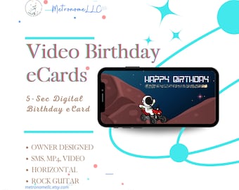 Happy Birthday Card For Him, Space Astronaut On Quad, Digital Animated Birthday eCard, Rock Guitar Drum Beat, Instant Download DIY Gift