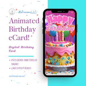 Musical Animated Birthday Card, Instant Download Digital Birthday eCard, Happy Birthday Tune, Last Minute Gift, eCard Birthday Card