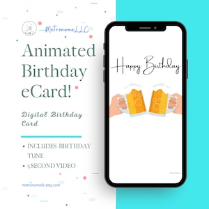 Happy Birthday Card For Men, DIY Beer Cheer eCard For Him, Musical Animated Birthday Card, Last Minute Instant Download Gift, Funny Birthday
