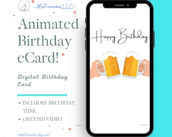 Happy Birthday Card For Men, DIY Beer Cheer eCard For Him, Musical Animated Birthday Card, Last Minute Instant Download Gift, Funny Birthday