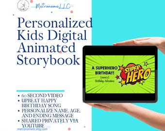 Digital Birthday Card, Custom Name Age Story & Happy Birthday Song, Virtual Greeting Cards, Kids Musical Animated Birthday Gift, 4K YT Video