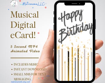 Musical Animated Birthday Card, Candle e-Card Birthday Card, Last Minute Digital Download DIY Gift for Him:  Son, Dad, Boyfriend, Brother