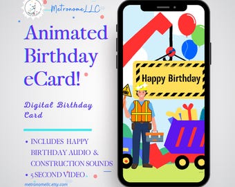 Animated Birthday Card For Kids | Musical Digital Mobile BDay eCard, Instant Download Musical Birthday Card For Boys Gift For Texting