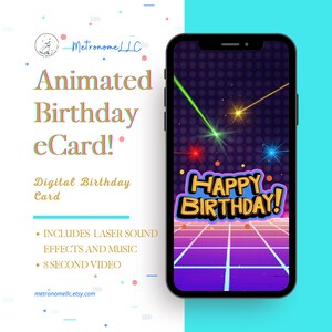 Musical Animated Birthday Card, Digital Last Minute Gift & Laser Sounds: Boys, Him, Son, Dad, Brother DIY Textable / Social Media Message