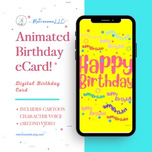 Happy Birthday Card For Kid / Tween, Fun Quirky Cartoon Voice Animated Birthday eCard, Last Minute DIY Instant Download Text App Gift