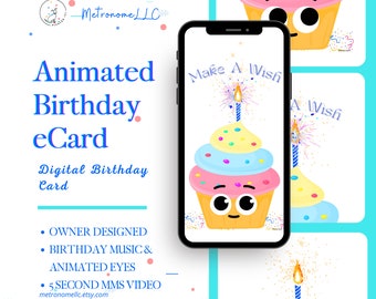 Musical Animated Birthday Card, Cupcake Wish e-Card, Instant Download Digital Birthday eCard, Happy Birthday Song, Last Minute Gift, Texting