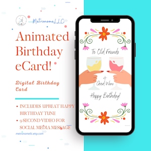 Musical Animated Birthday Card, Good Wine eCard Happy Birthday, Last Minute DIY Instant Download Gift, Best Friend Social Media Message Chat