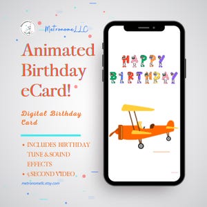 Kid Birthday Card With Airplane, Musical Animated eCard & Sound Effects! Instant Download, Digital Happy Birthday Last Minute Gift, DIY Text