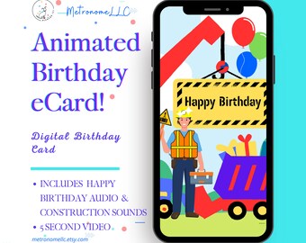 Animated Birthday Card For Kids | Musical Digital Mobile BDay eCard, Instant Download Musical Birthday Card For Boys Gift For Texting