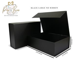 Magnetic Foldable Rigid Gift Box, Black, Large (Ribbon Option)