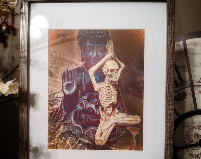 human skeleton Yoga Buddha  Framed art  Painting Print Rare Framed Matted Art