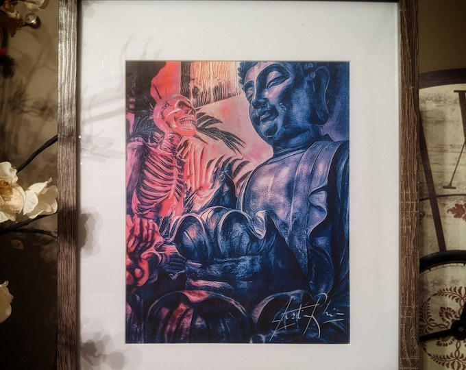 human skeleton Yoga Buddha  Framed art  Painting Print Rare Framed Matted Art