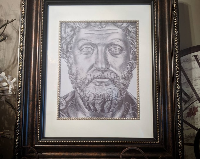 marcus aurelius pencil Print Rare Framed Matted stoic stoicism meditations