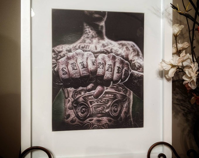 Self made Travis barker Framed art  Painting Print Rare Framed Matted pop punk blink 182
