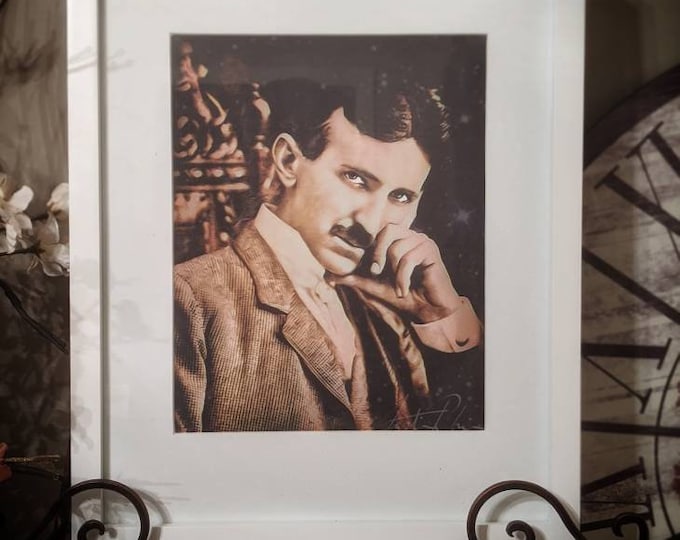 Nikola tesla painting Print Rare Framed Matted
