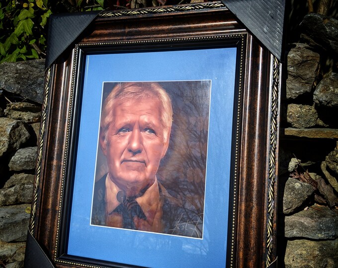 Alex Trebek Jeopardy  Painting Print Rare Framed Matted Art