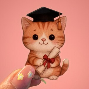 Cute Graduation Cat Kitty Sticker - Kawaii Cat Vinyl Sticker for Water Bottle, Laptop, Scrapbook | Animal Sticker for Cat Lovers