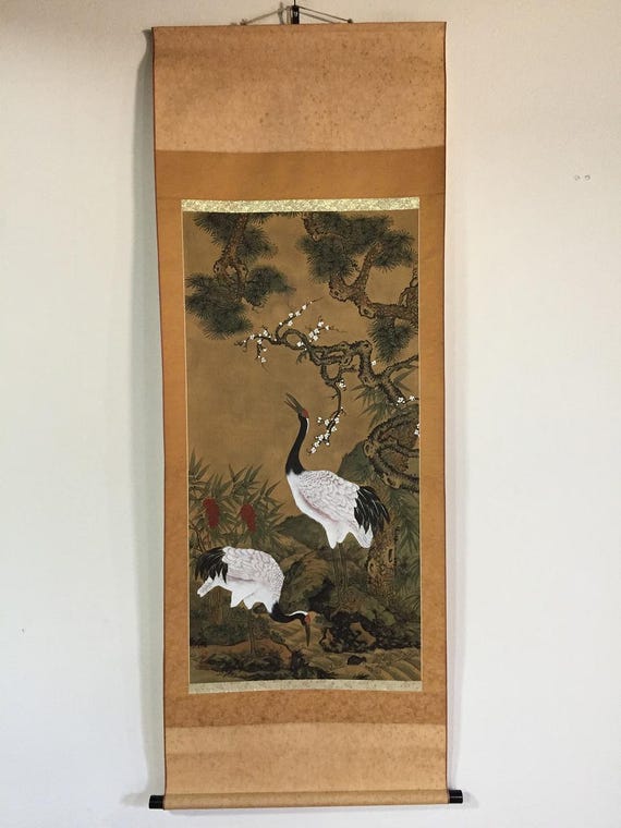 鶴の絵柄 掛け軸 JAPAN VINTAGE HANGING SCROLL