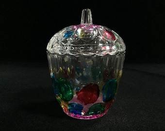 K1817 Pote de Doces Vintage com Tampa, Pote Iridescente Multicolorido, Decoração de Mesa Retrô