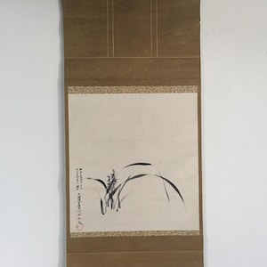 T1661 Vintage Japanese Hanging Scroll Orchid Painting Hand Painted Paper