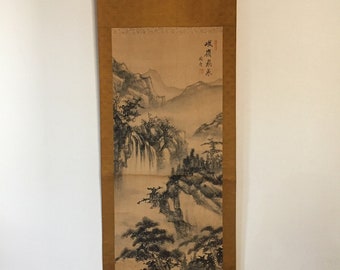 T1756 Japanese Vintage Hanging Scroll KAKEJIKU Hand Paint Silk Landscape
