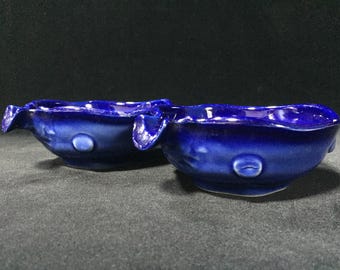 M0390 Vintage Japanese Pottery Katakuchi Bowls Set of 2 Small Dish Glazed