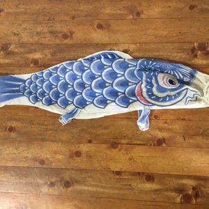 P0877 Vintage Japanese Koinobori Carp Streamer Black Fish Flag Boys Festival