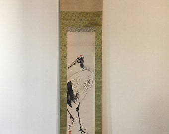U0234 Japanese Vintage Hanging Scroll KAKEJIKU Hand Paint Paper Crane