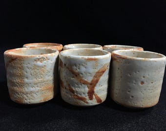 N1418 Vintage Keramik Sake Tassen-Set 6 Guinomi Ochoko Keramik Japanisch