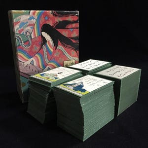 P1251 Jeu de cartes poème japonais Hyakunin Isshu kimono vintage femme homme boîte