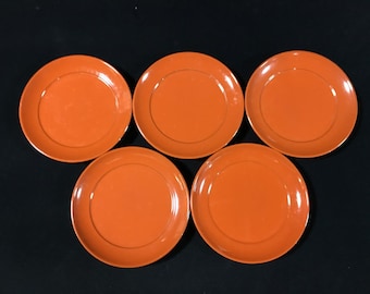 K0260 Japanese Vintage Round Plates Set of 5 Vermilion Red Dish Tableware Decor