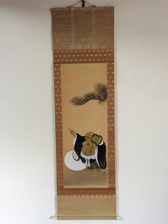 V1836 日本製ヴィンテージ掛け軸 掛軸 手彩シルク 布袋尊 - Etsy 日本