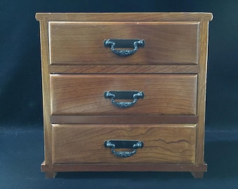 R1050 Vintage Japanese Wooden Tansu Mini Chest 3 Drawers Desktop Jewelry Storage