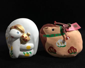 O1398 Vintage Japanse dierenriem slang spaarpot paard beeldje standbeeld set