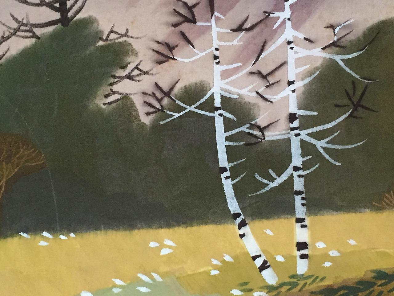 Z1427 日本のヴィンテージ 掛軸 掛軸 手描き シルク 風景画 - Etsy 日本