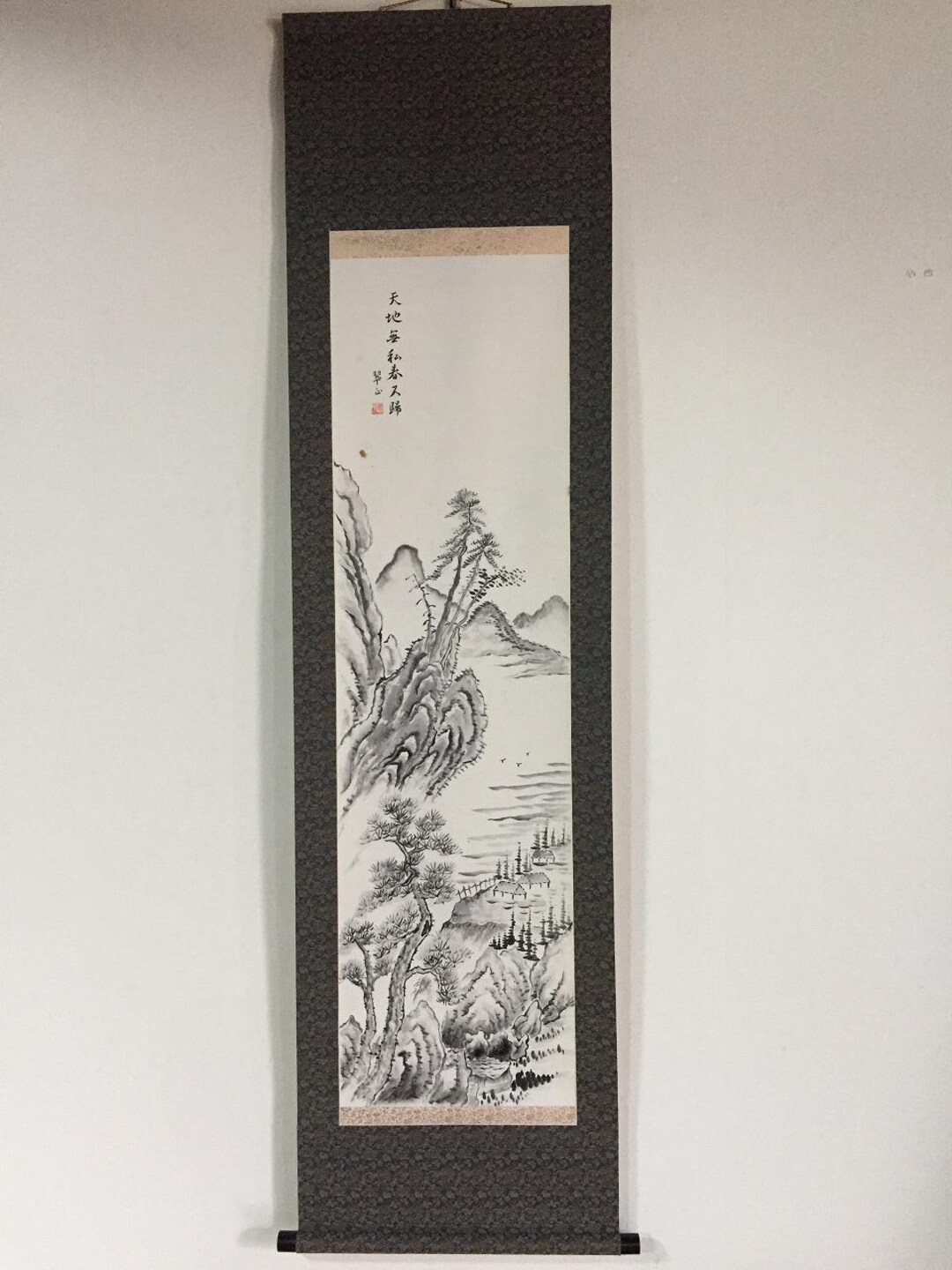 S0073 日本のヴィンテージ掛け軸 掛軸 手描き紙 風景画 - Etsy 日本
