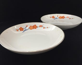 R1260 Vintage Japanese Porcelain Plum Blossom Plates Set of 2 Tableware