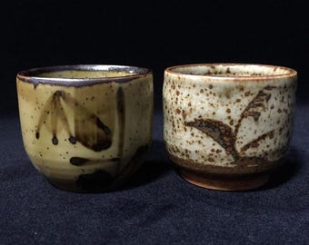 K0539 Japanse vintage sakekop paar Yunomi Wabi Sabi aardewerk keramische ochokoset